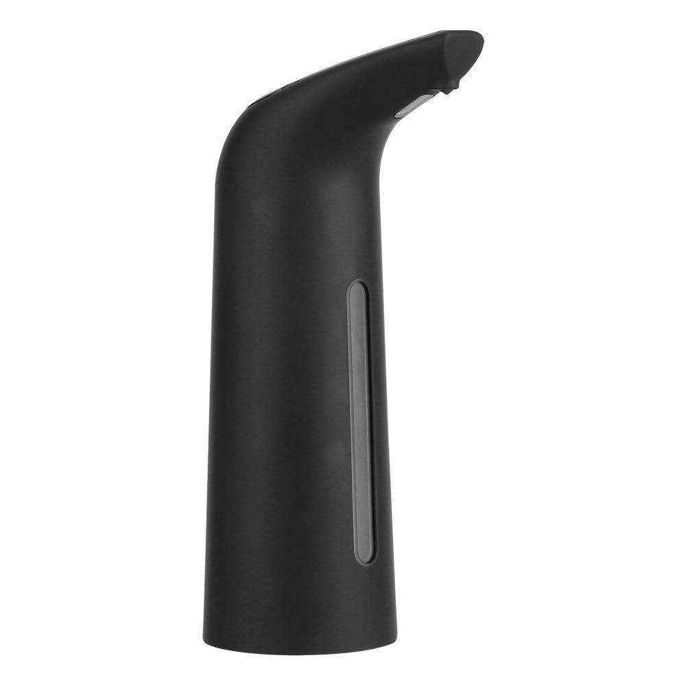 Black soap dispenser on a white background