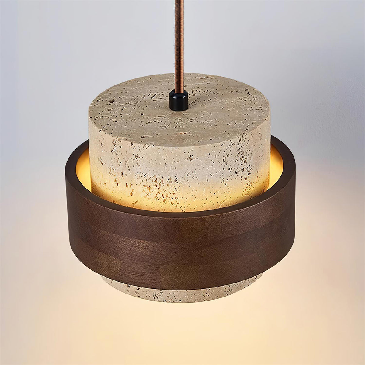 Concrete and wood pendant light on a gradient background
