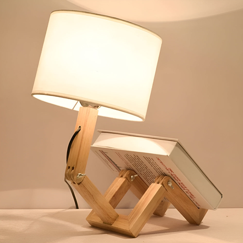 Creative Wooden Robot Desk Lamp with Adjustable Brightness and Integrated Book Holder - Small Table Lamp for Bedside or Study 3