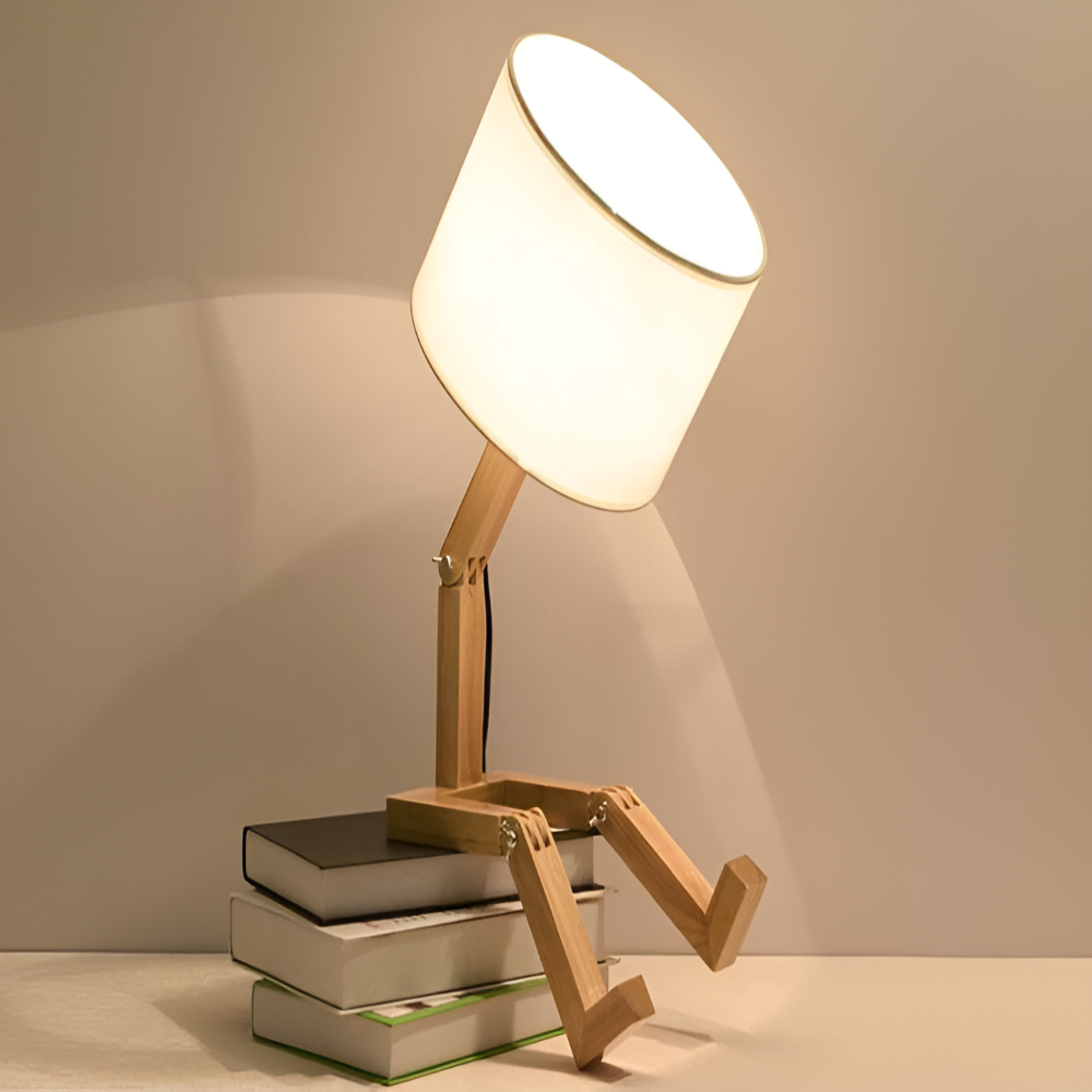 Creative Wooden Robot Desk Lamp with Adjustable Brightness and Integrated Book Holder - Small Table Lamp for Bedside or Study 5