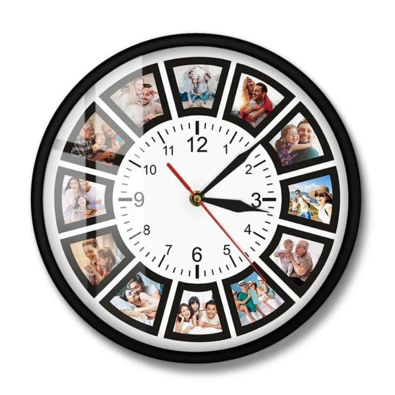 Customizable Photo Wall Clock with 12 Slots, Silent Movement – Frameless Design for Home Decor 0