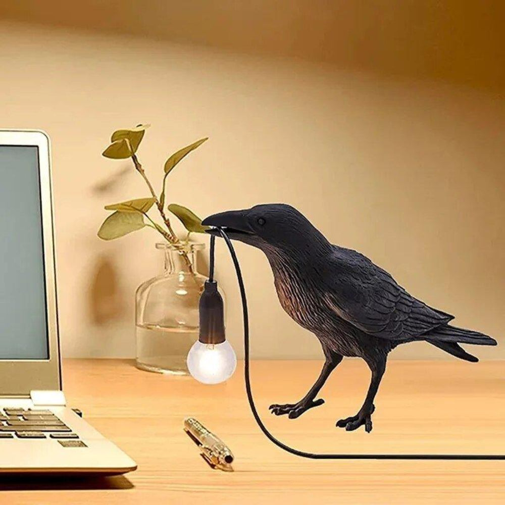 Decorative Table Lamp with Unique Crow Design – Warm LED Light for Gothic Home Decor 1