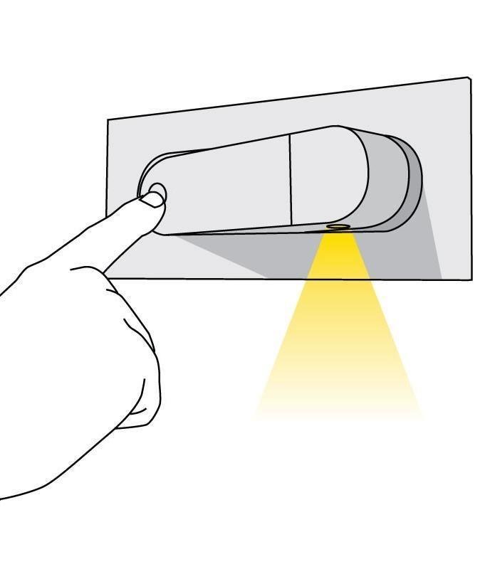 Illustration of a hand holding a light bulb above a rectangular object with a yellow light beam emerging.