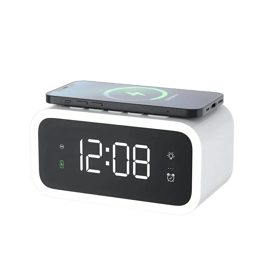 Digital Alarm Clock with Qi Wireless Charging and Adjustable LED Display – Minimalist Design for Home or Office 2