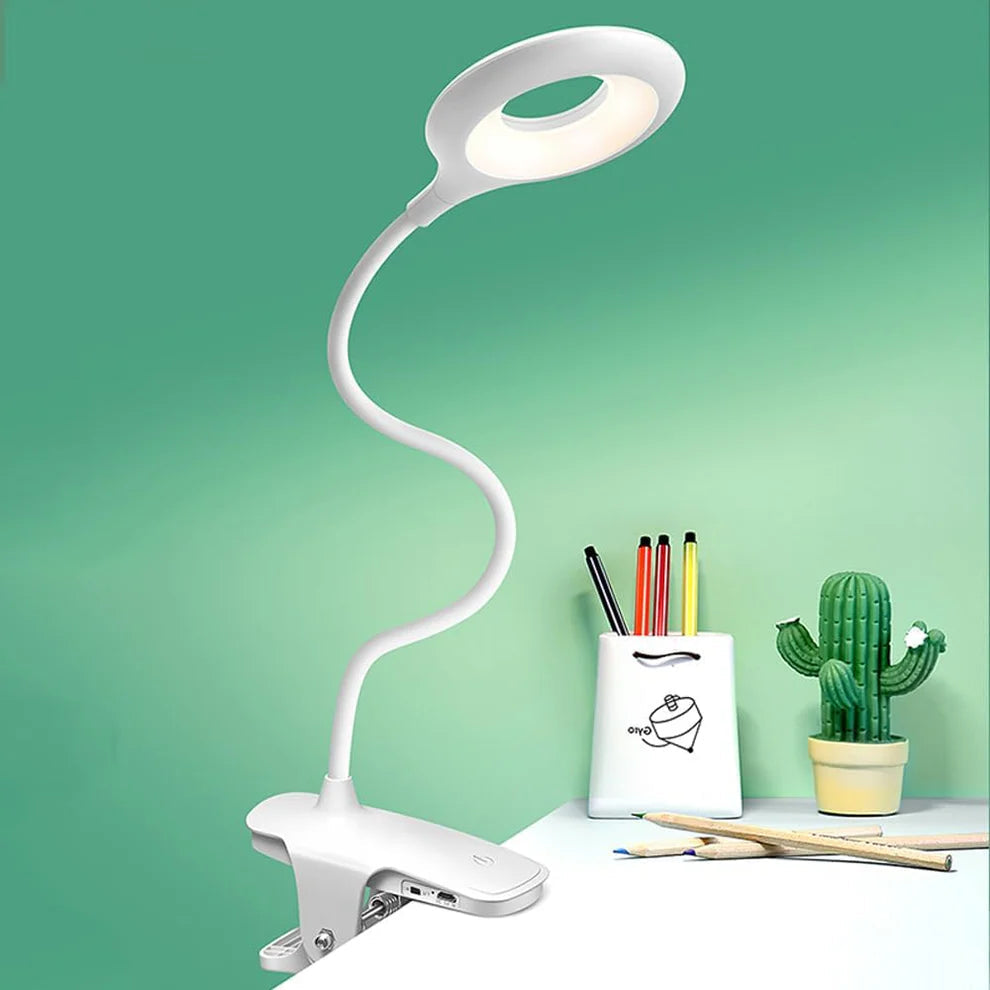 Dimmable Clip-On Reading Lamp with Gooseneck – USB Rechargeable Bedside Reading Light for Adjustable Brightness 1