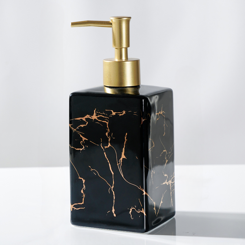 Elegant Ceramic Soap Dispenser with Gold Pump – Stylish Bathroom and Kitchen Hand Soap Dispenser, 380ml Capacity 0