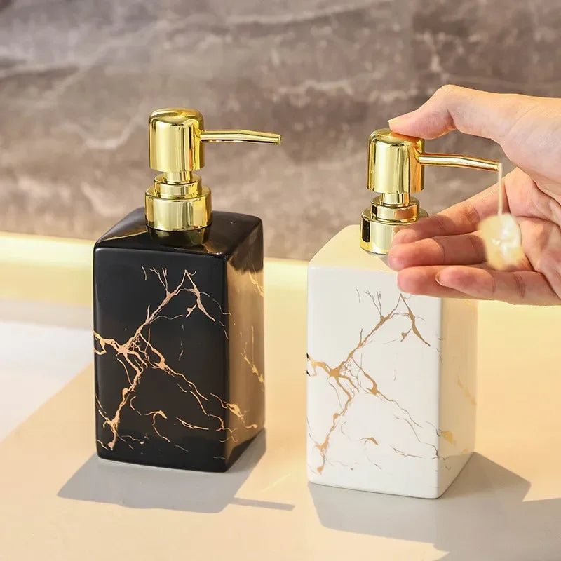 Elegant Ceramic Soap Dispenser with Gold Pump – Stylish Bathroom and Kitchen Hand Soap Dispenser, 380ml Capacity 2