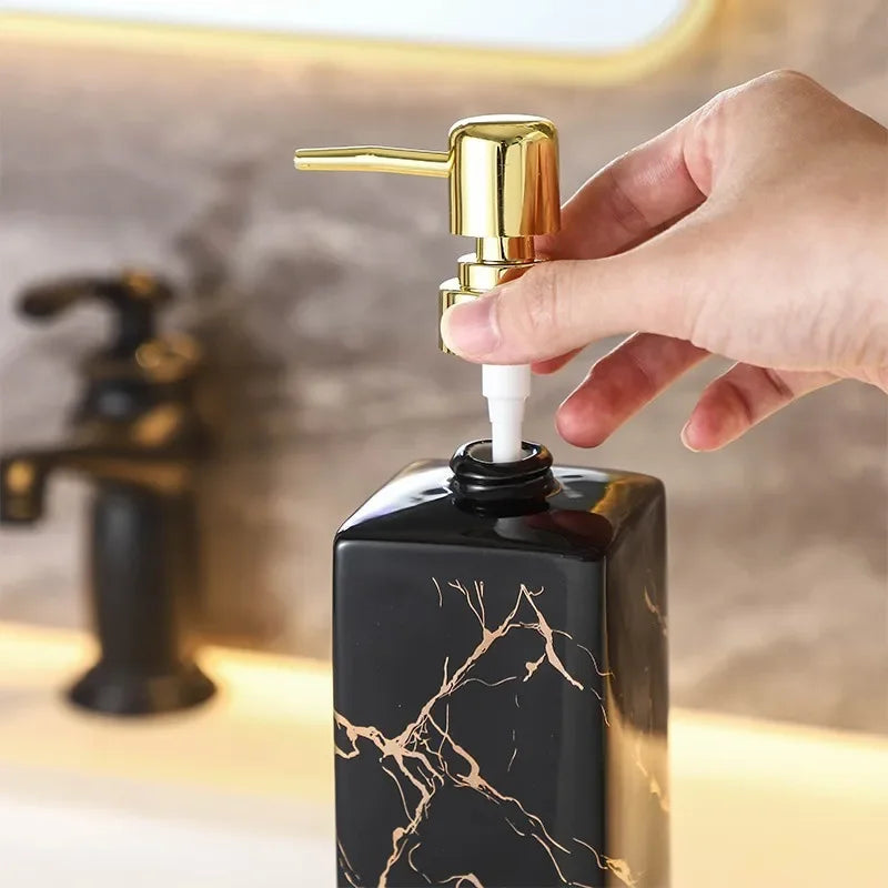 Elegant Ceramic Soap Dispenser with Gold Pump – Stylish Bathroom and Kitchen Hand Soap Dispenser, 380ml Capacity 4
