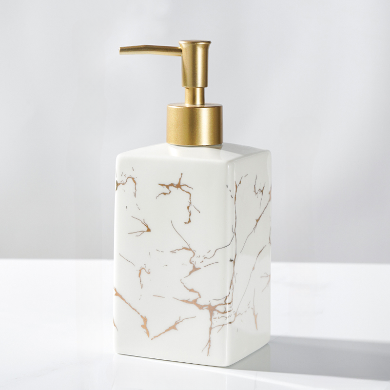 Elegant Ceramic Soap Dispenser with Gold Pump – Stylish Bathroom and Kitchen Hand Soap Dispenser, 380ml Capacity 5