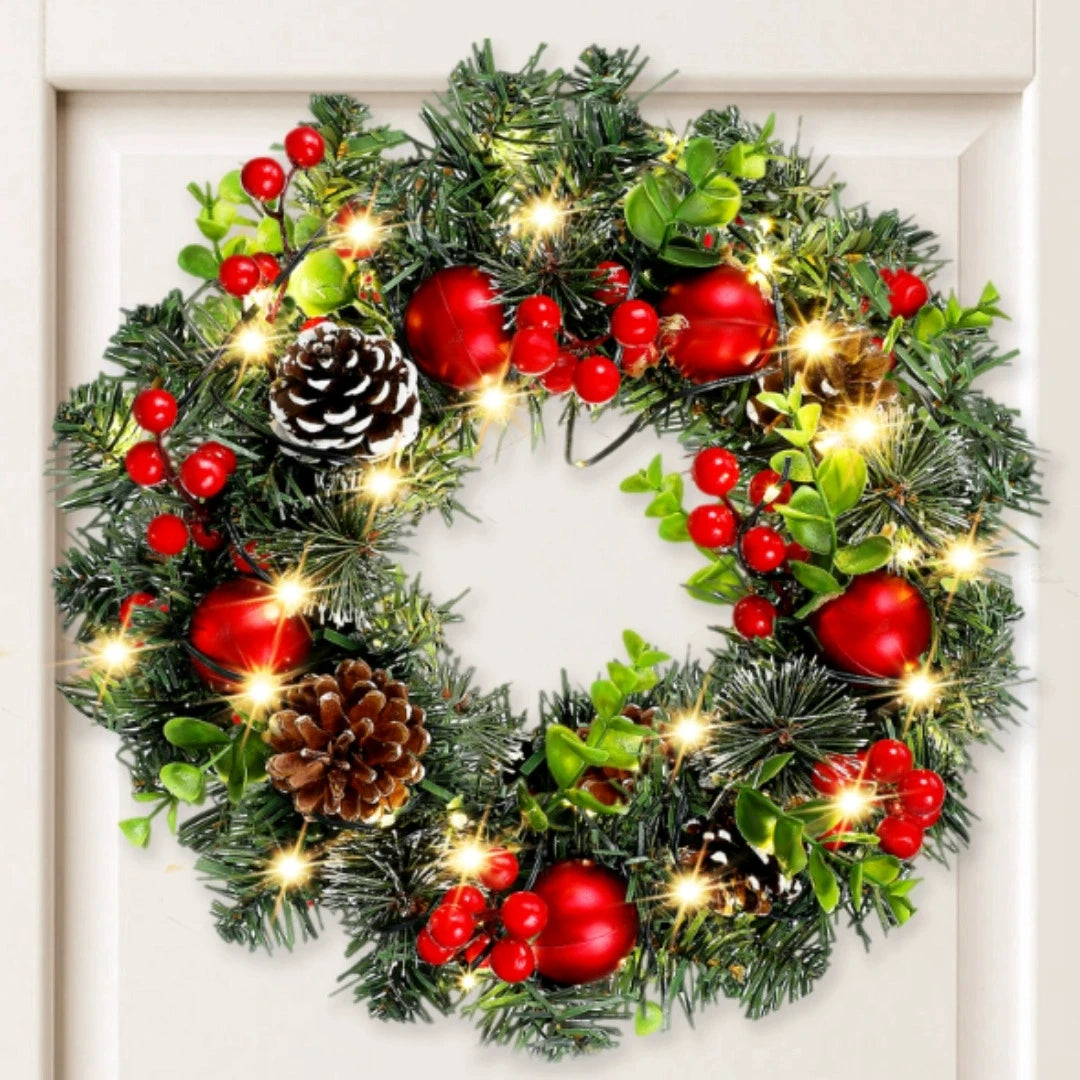 Elegant Christmas Wreath with LED Lighting and Red Berries – Christmas Door Wreath for Front Door and Outdoor Decoration 5