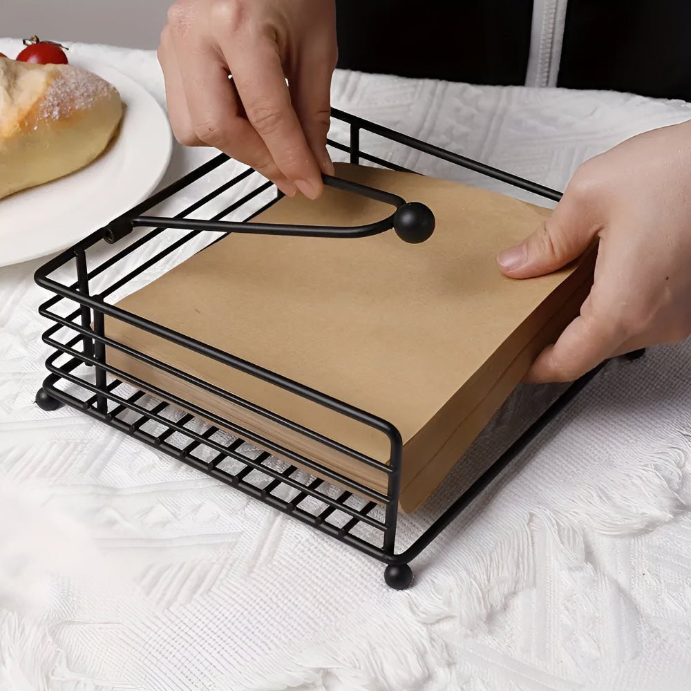 Elegant Matte Black Napkin Holder for Table – Durable Iron Serviette Holder with Stylish Design 0