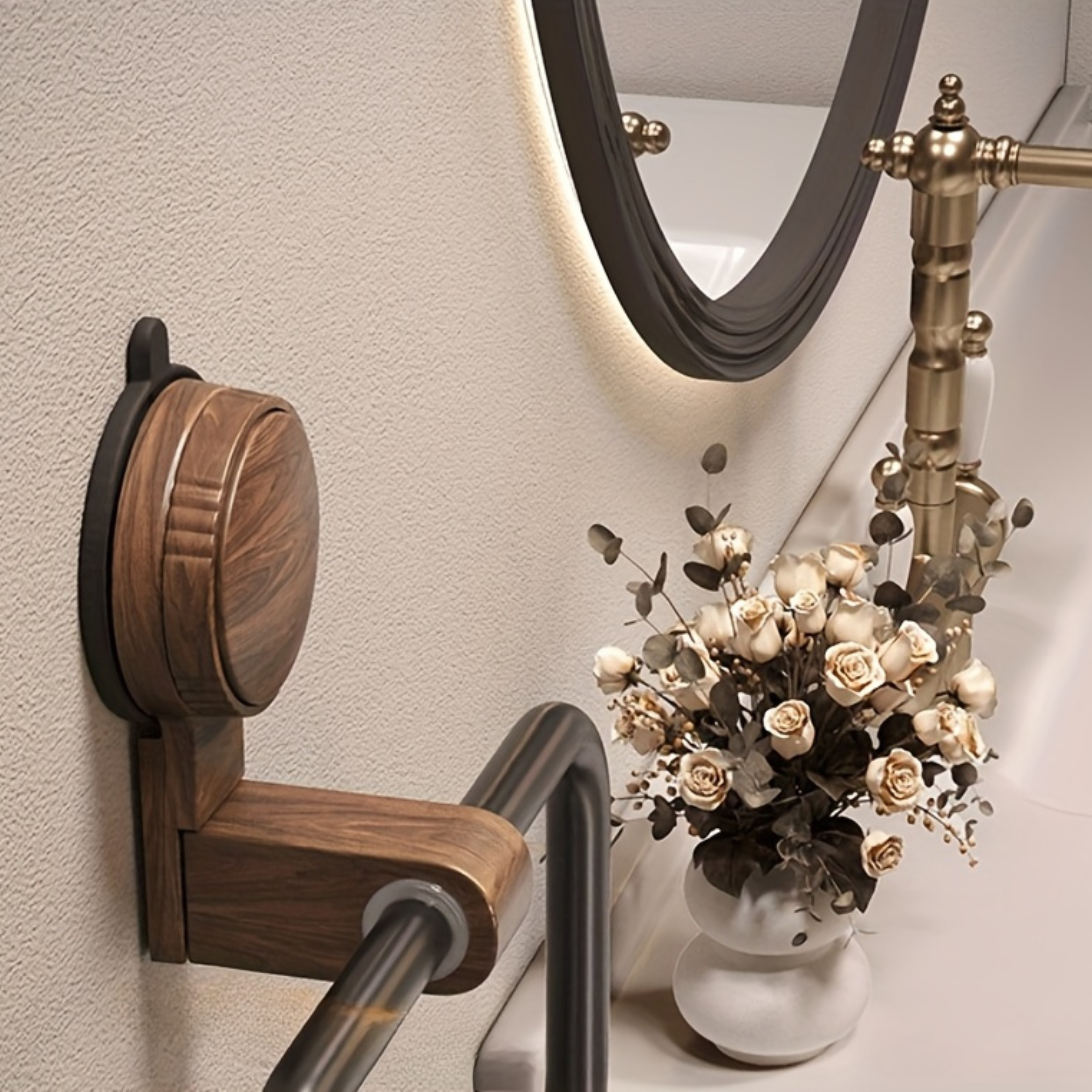 Elegant Towel Holder with Walnut Accents – 180° Rotatable Towel Rack for Bathroom and Kitchen, Stainless Steel and Wood Design 4