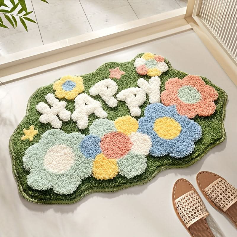 Extra Absorbent Floral Bathroom Mat, Non-Slip Microfiber Bath Rug 50 x 80 cm, Elegant Design for Moisture Protection 0