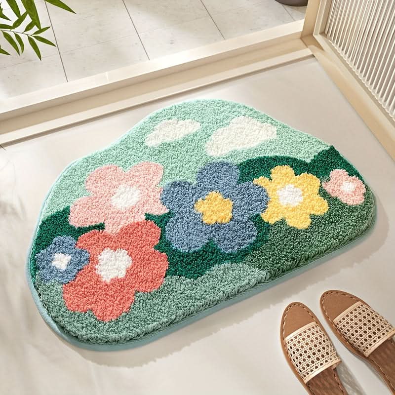 Extra Absorbent Floral Bathroom Mat, Non-Slip Microfiber Bath Rug 50 x 80 cm, Elegant Design for Moisture Protection 1