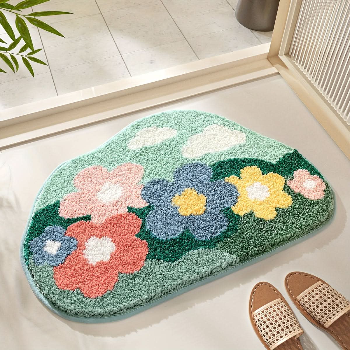 Extra Absorbent Floral Bathroom Mat, Non-Slip Microfiber Bath Rug 50 x 80 cm, Elegant Design for Moisture Protection 11