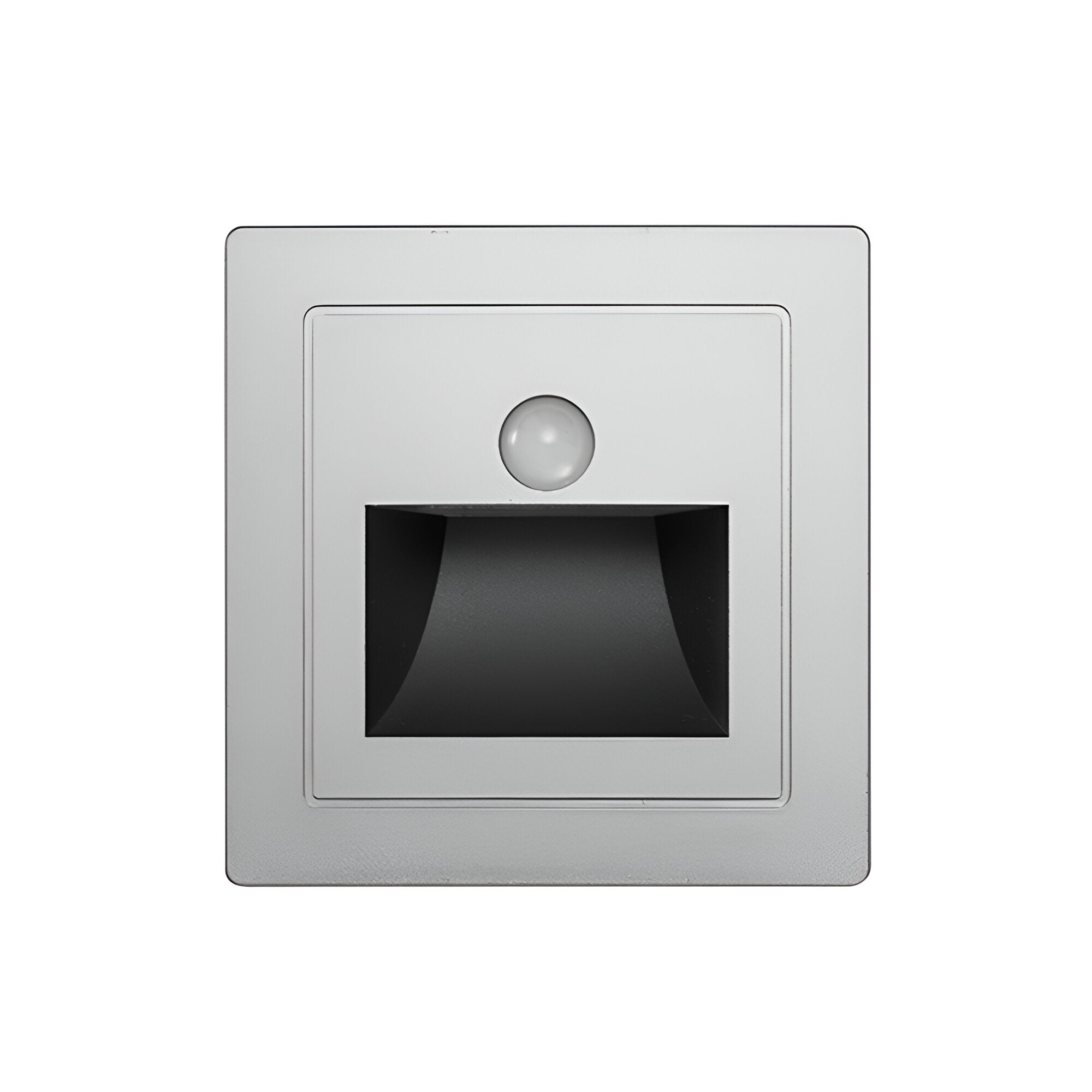 Square outdoor light fixture with motion sensor on a white background
