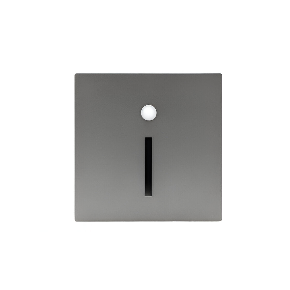 Square metallic object with a central cylindrical element on a white background