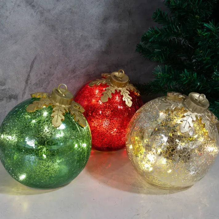Glass Christmas Ornaments Set with LED Lighting – Elegant Holiday Tree Decorations 2