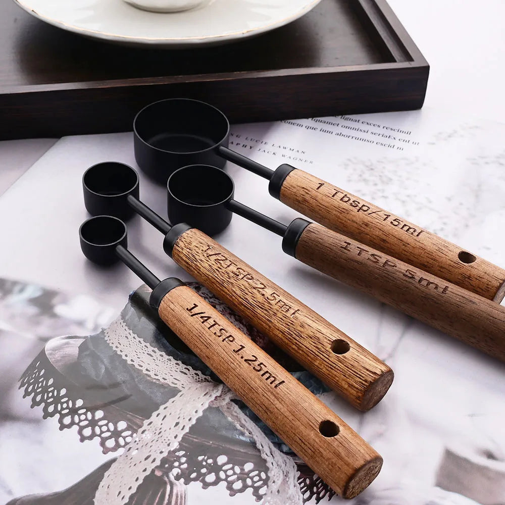 Gold Stainless Steel Measuring Cups and Spoons Set with Wooden Handles – 4 Measuring Cups and 4 Measuring Spoons 7