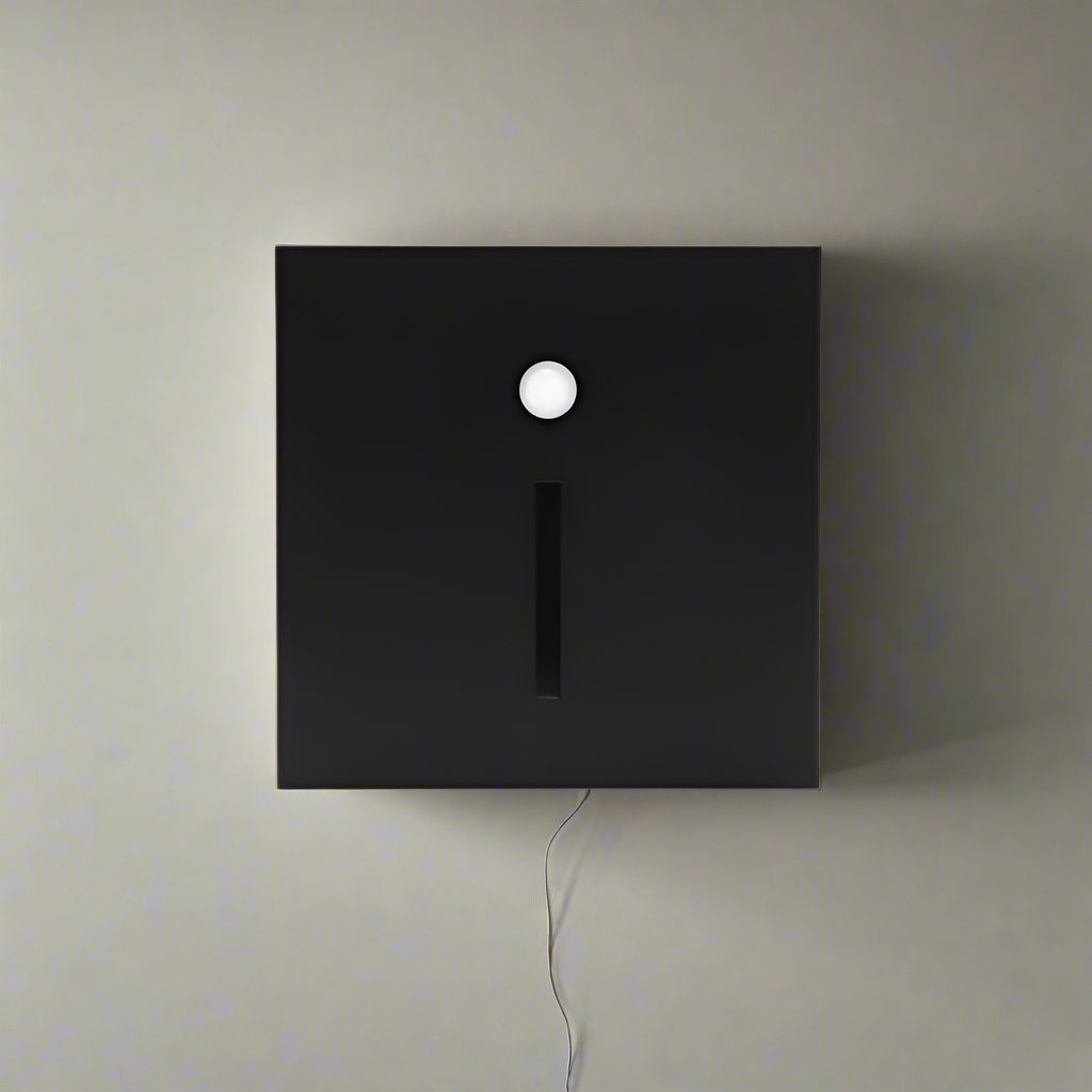 Black square wall light fixture on a neutral background