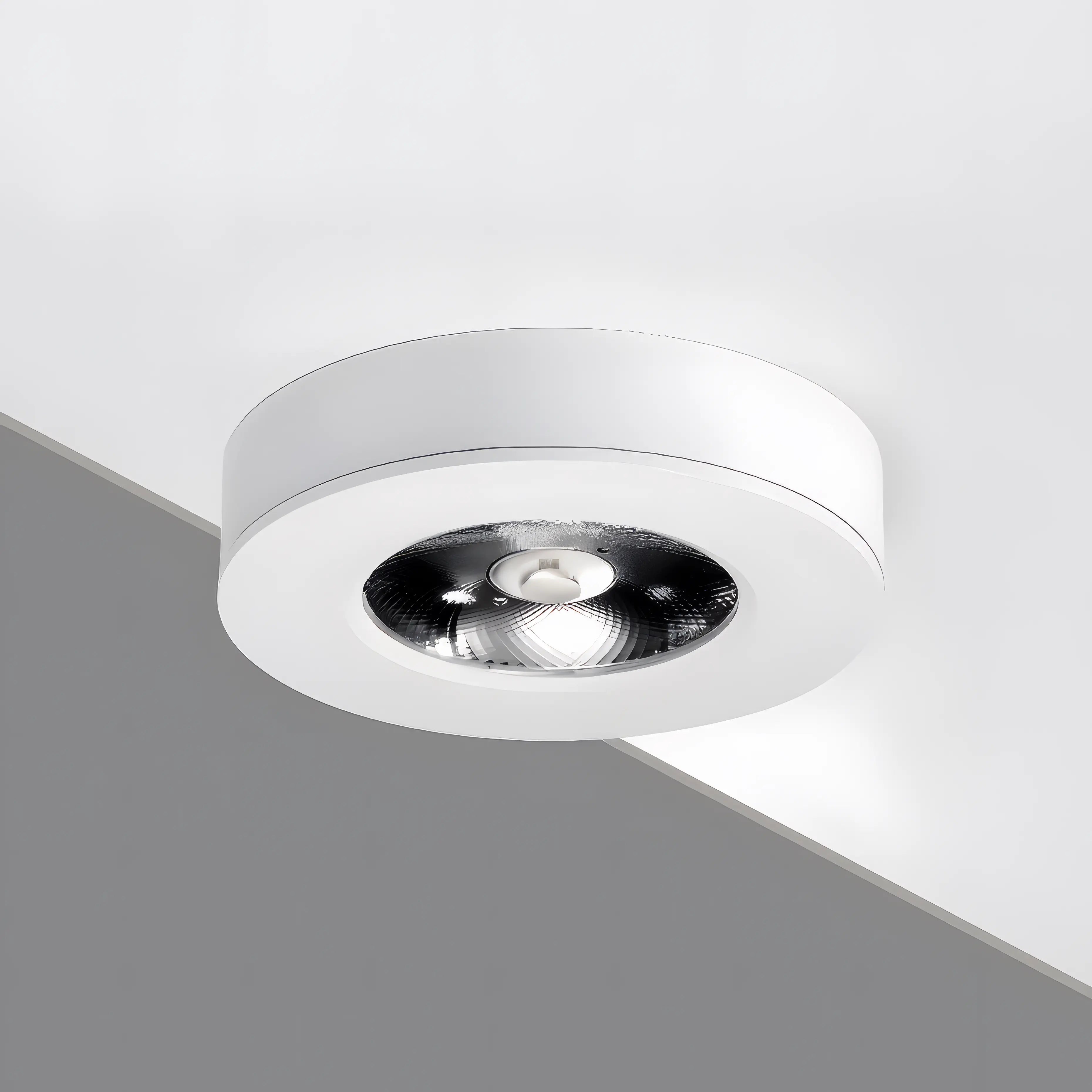 Round ceiling light fixture on a white and gray background