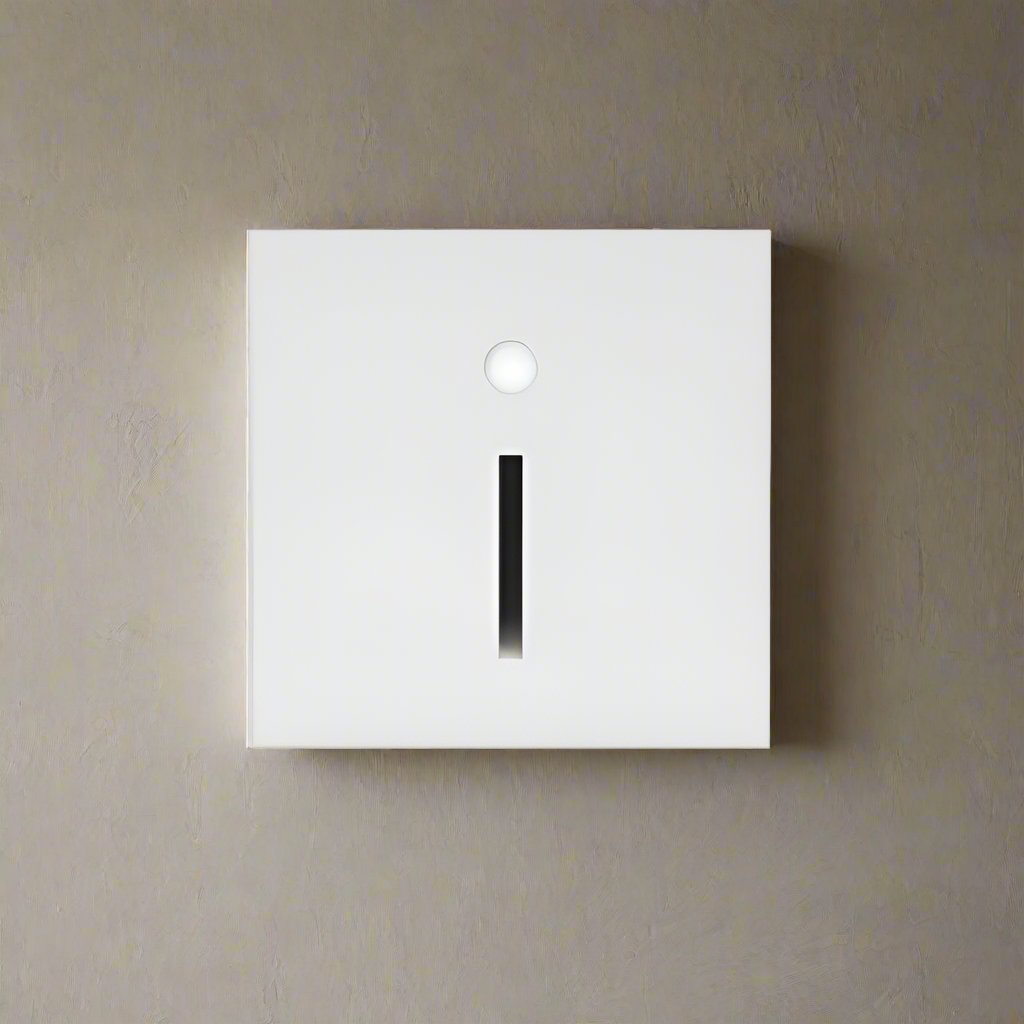 White light switch cover on a beige wall