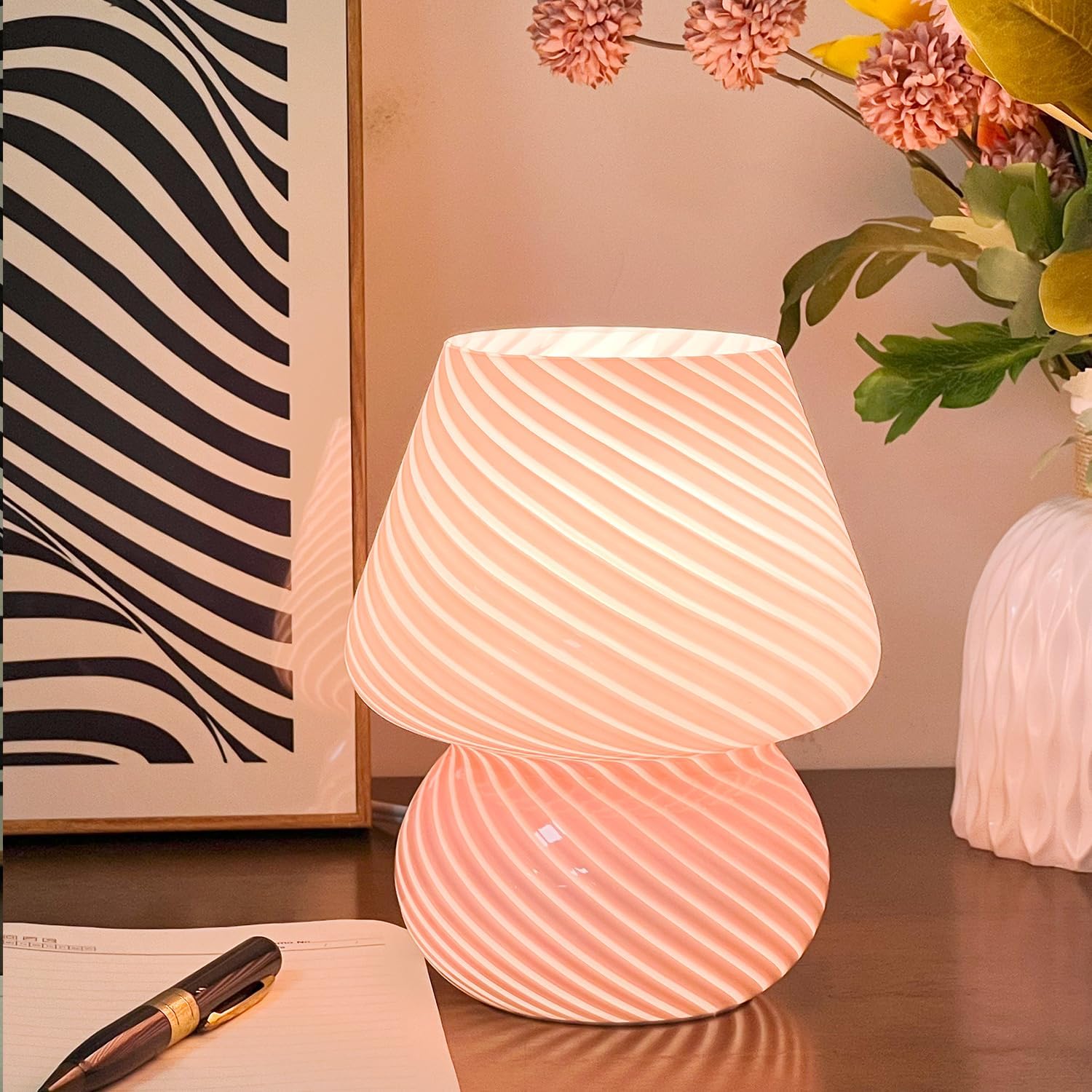 Hand-Blown Glass Table Lamp with Unique Patterns – Elegant Bedside Lamp for Bedroom and Living Room 2