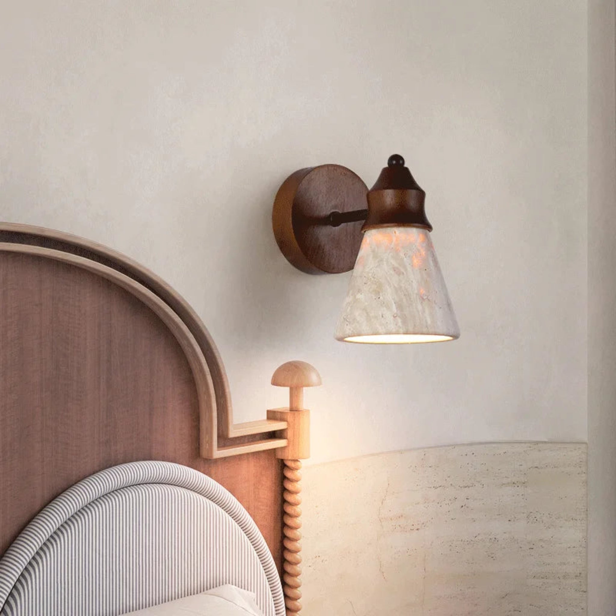 Handcrafted Natural Stone Wall Lamp – Yellow Travertine Wall Sconce with Warm LED Glow for Elegant Home Lighting 3