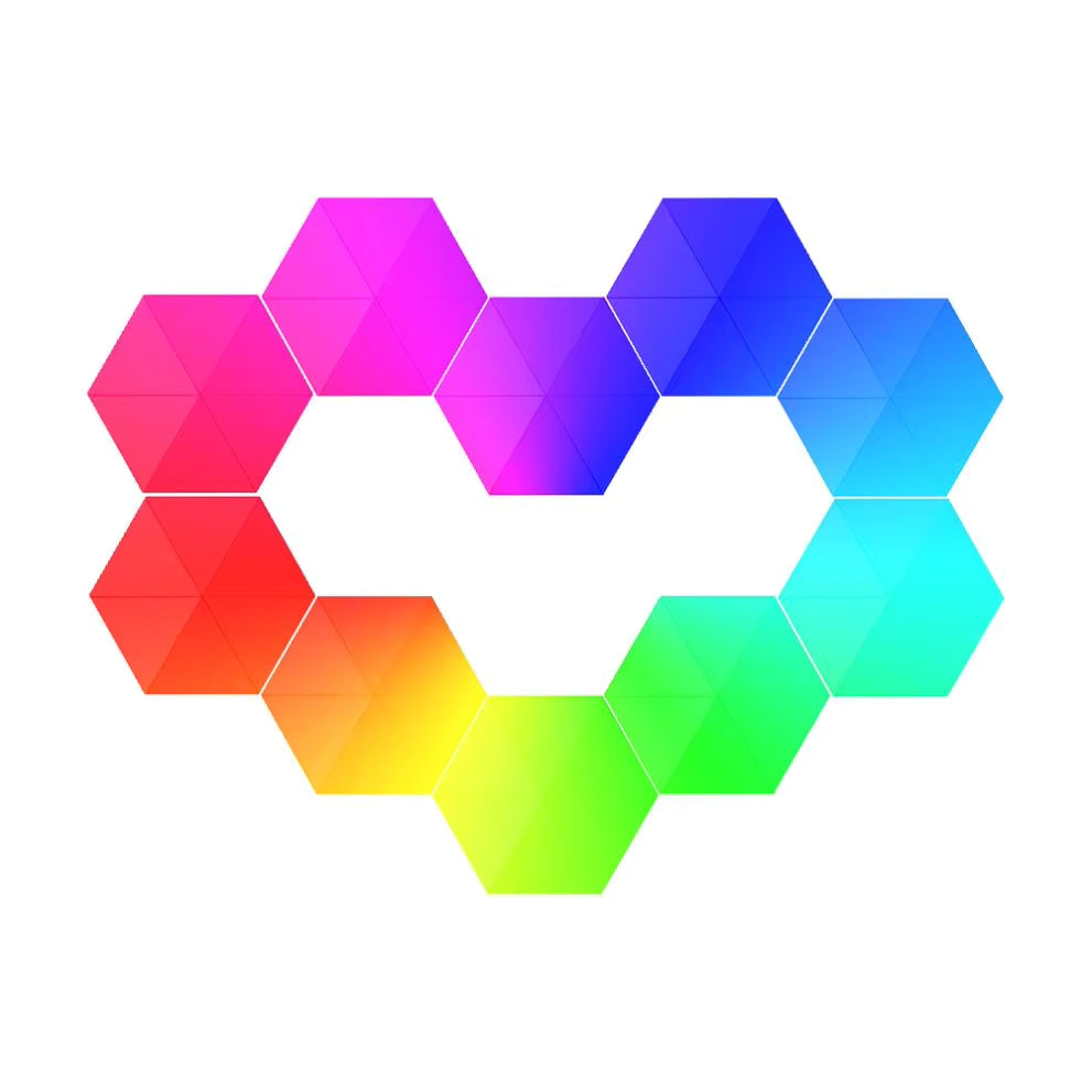 Colorful hexagonal tiles arranged in a circular pattern on a white background