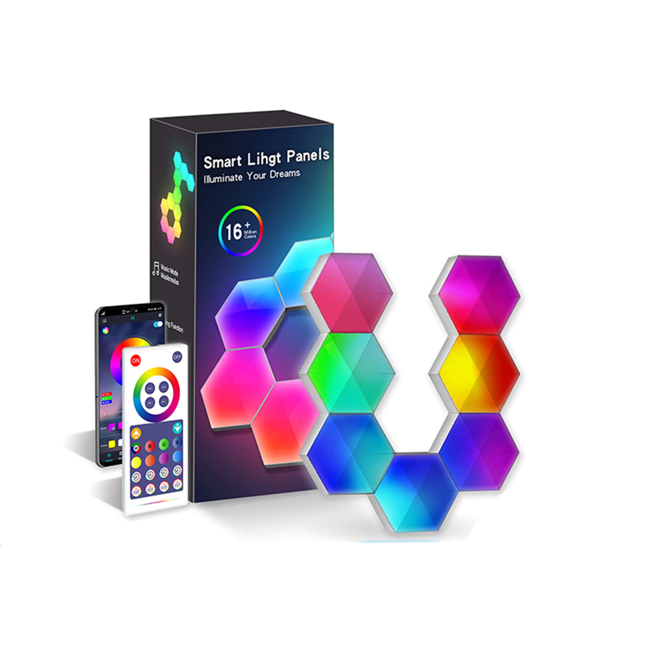 Smart light panels with app control on a white background