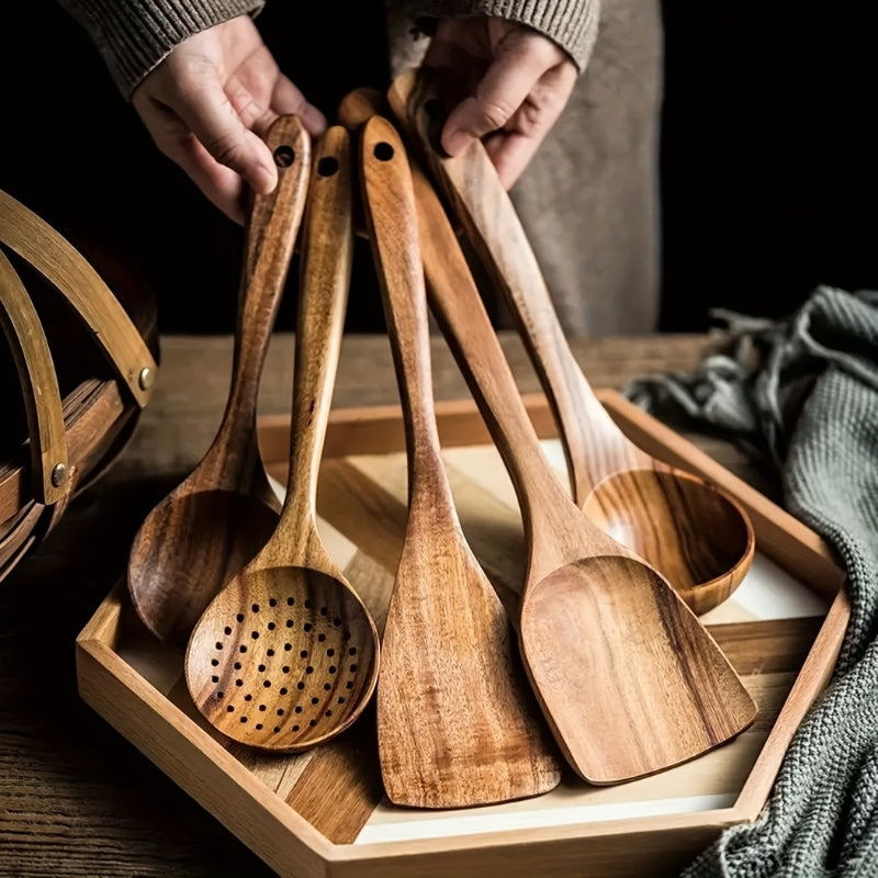 5-Piece Wooden Kitchen Utensil Set – Stylish, Durable & Eco-Friendly Cooking Tools