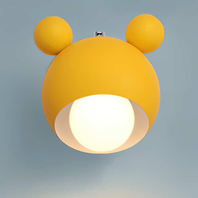 Yellow children's ceiling light with a plain background