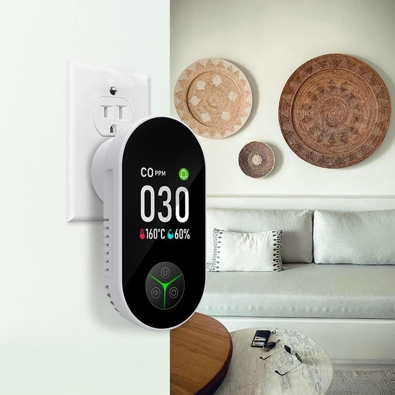 Indoor Air Quality Monitor with CO Detection, Temperature and Humidity Display – Plug-and-Play Air Quality Tester 0