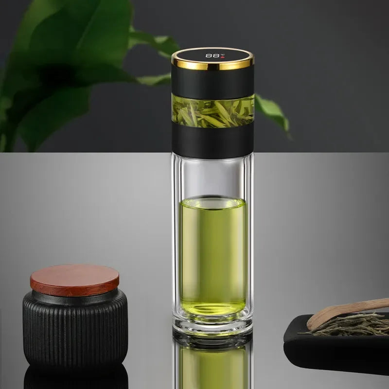 Insulated Water Bottle with LED Temperature Display and Tea Strainer – 450ml Stainless Steel Thermos Bottle in Black 9