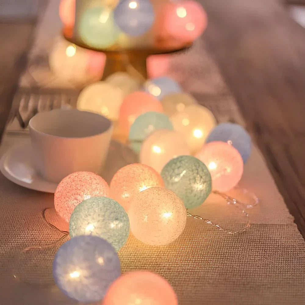 LED Cotton Ball String Lights – 6cm Warm White Fairy Lights, 1.5-3.0m Length, USB & Battery Operated for Cozy Ambiance 1