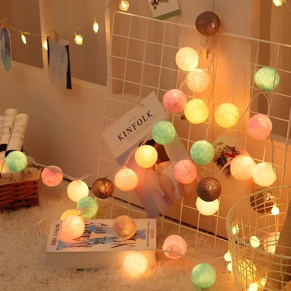 LED Cotton Ball String Lights – 6cm Warm White Fairy Lights, 1.5-3.0m Length, USB & Battery Operated for Cozy Ambiance 6
