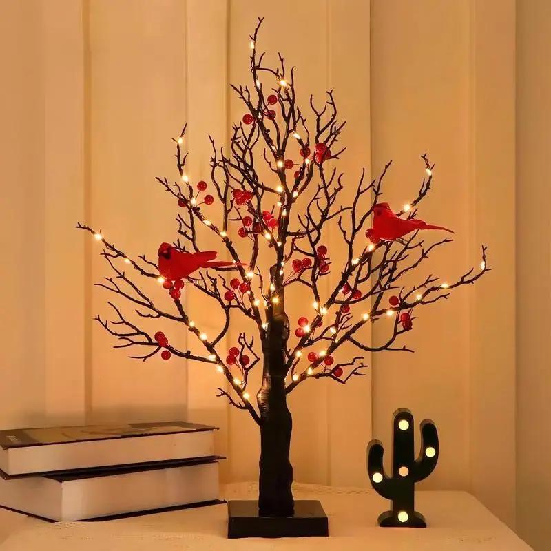 LED Light Tree with Red Cardinals – Cozy Indoor Christmas Decoration with 60 Warm White LED Lights 0