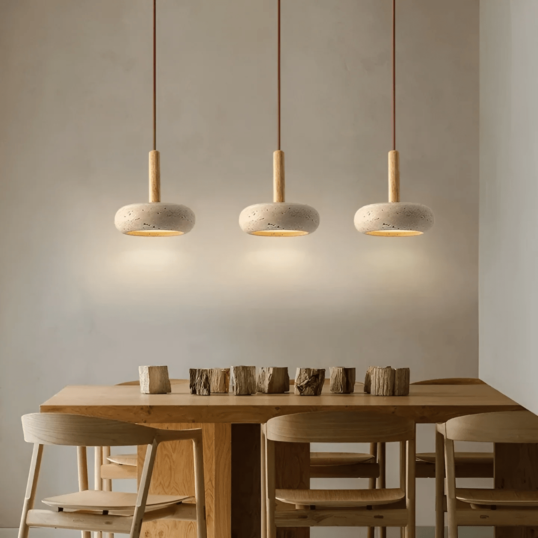 LED Retro Ceiling Light Fixture with Yellow Cave Stone and Wood – Adjustable Cable Length for Living Room or Bedroom 0