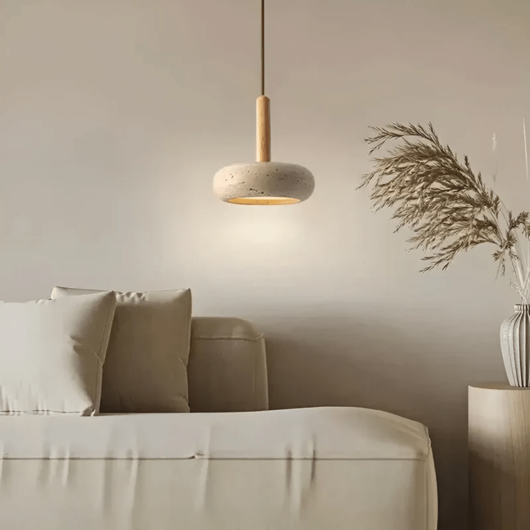 LED Retro Ceiling Light Fixture with Yellow Cave Stone and Wood – Adjustable Cable Length for Living Room or Bedroom 5
