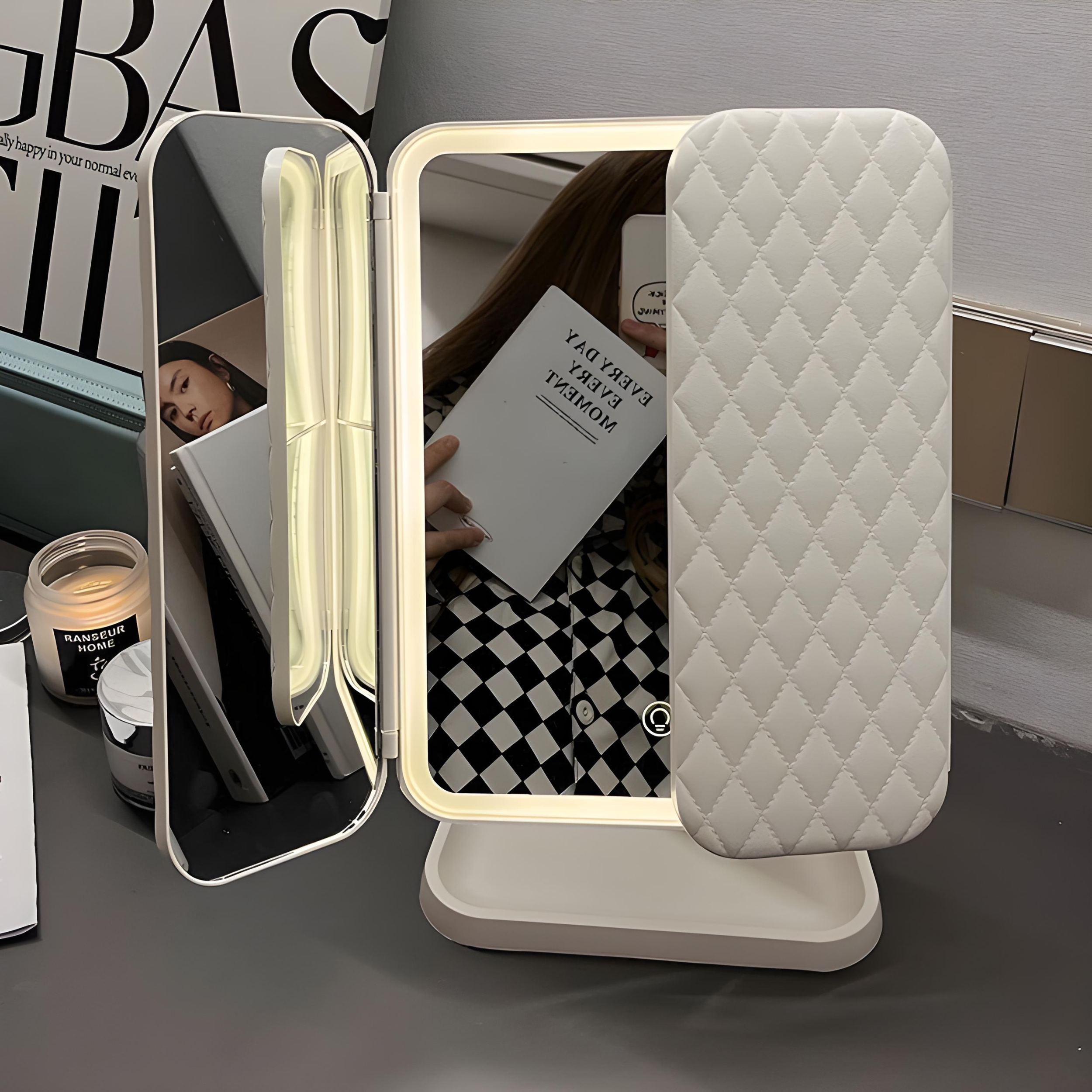 LED Vanity Mirror with Lights, Adjustable Viewing Angle, 2x/3x Magnifying Makeup Mirror, Foldable Design with Storage Tray 0