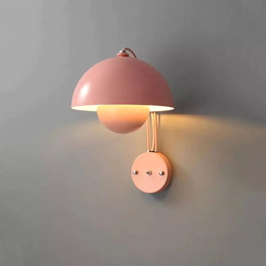 Pink wall lamp on a gray wall