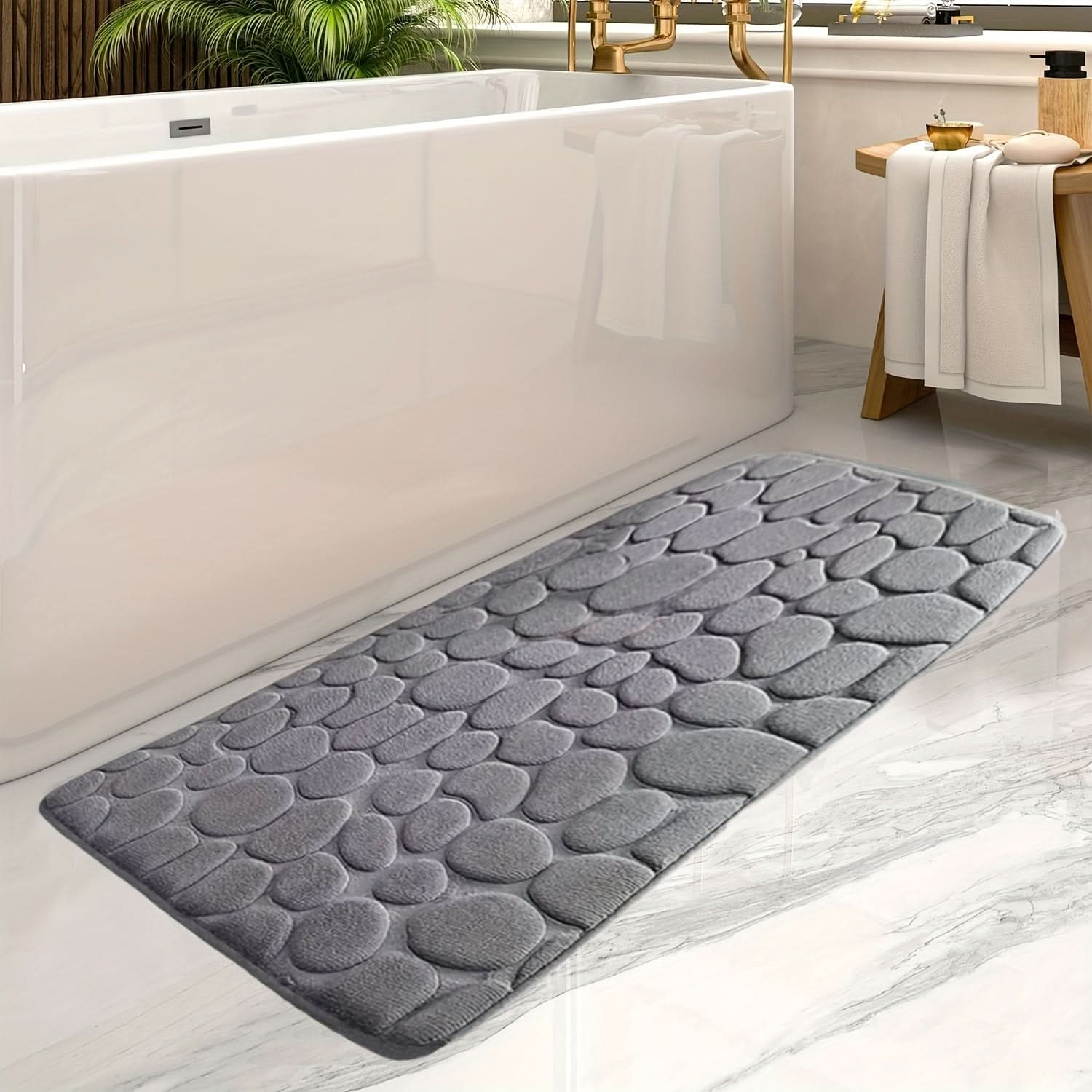 Large Non-Slip Bath Mat with Elegant Stripe Design – Machine Washable Bathroom Rug for Comfort and Safety 0
