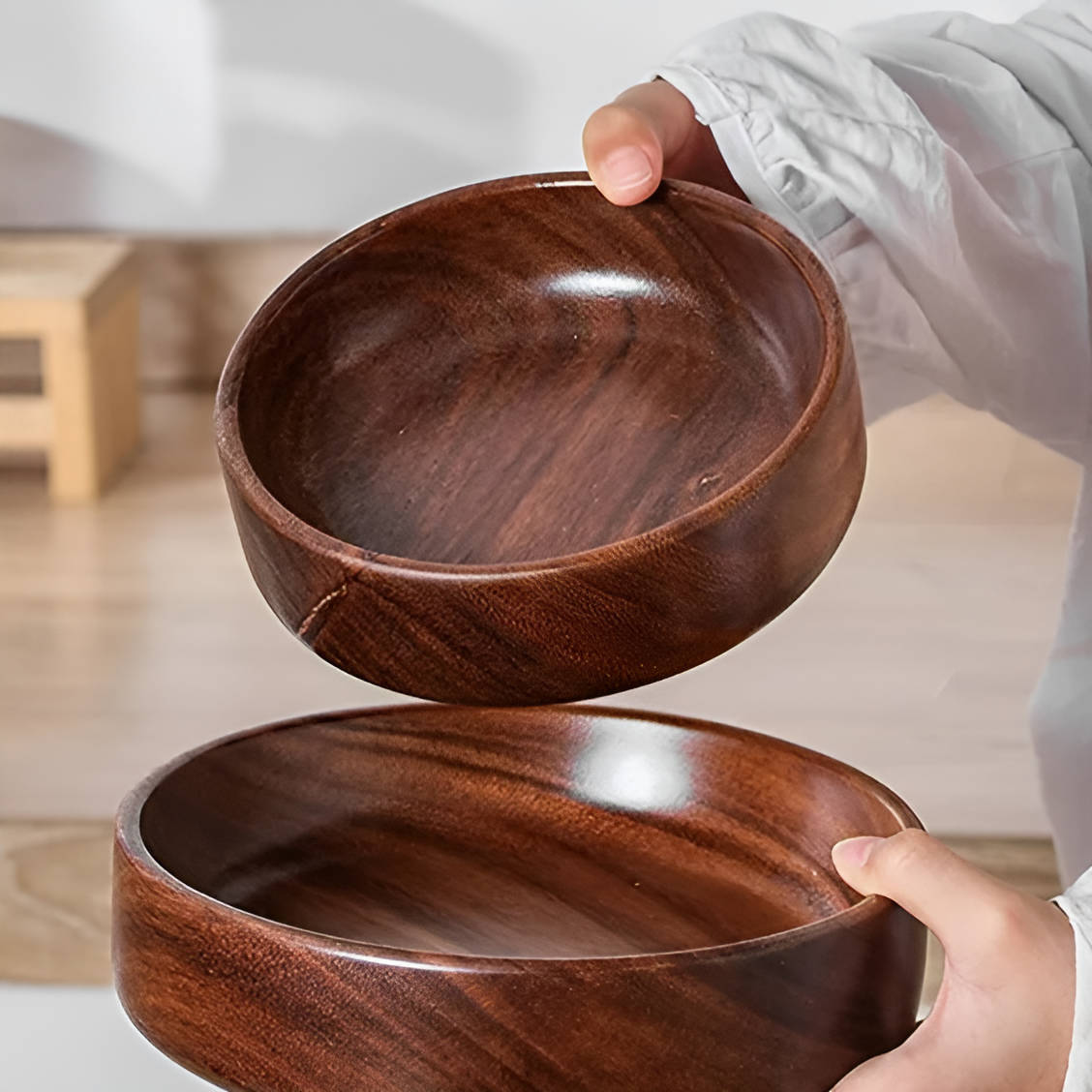 Large Walnut Wood Serving Bowl – Smooth Polished Multipurpose Culinary Dish for Fruits and Salads 3