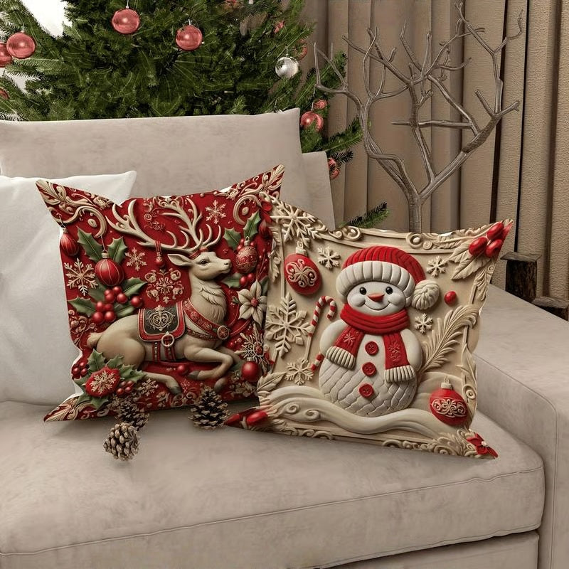 Luxury Christmas Cushion Cover with 3D Santa Design – Soft Thick Fabric Holiday Decor for Sofas and Armchairs 1