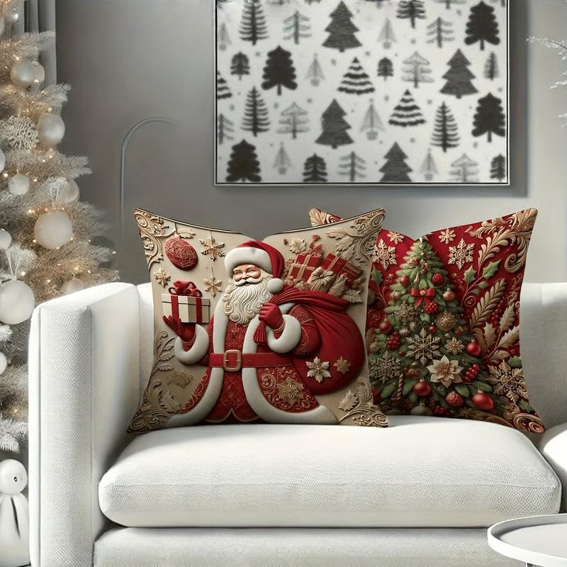 Luxury Christmas Cushion Cover with 3D Santa Design – Soft Thick Fabric Holiday Decor for Sofas and Armchairs 2