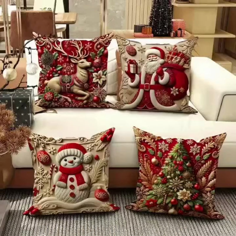 Luxury Christmas Cushion Cover with 3D Santa Design – Soft Thick Fabric Holiday Decor for Sofas and Armchairs 3