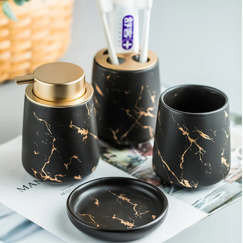 Luxury Marble Bathroom Set – 4-Piece Minimalist Ceramic Accessory Collection for Modern Decor 3