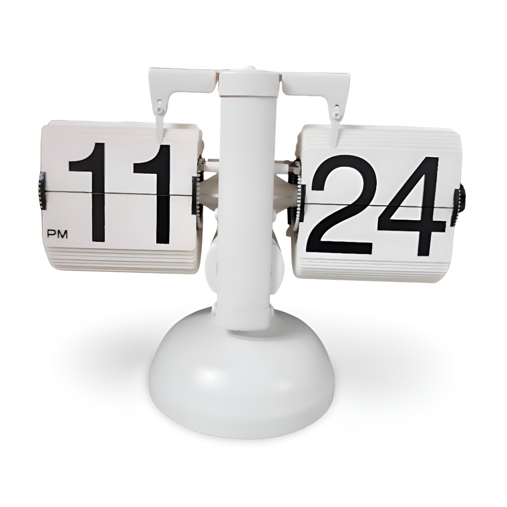 Flipping clock displaying '11' on the hour side and '24' on the minute side against a white background