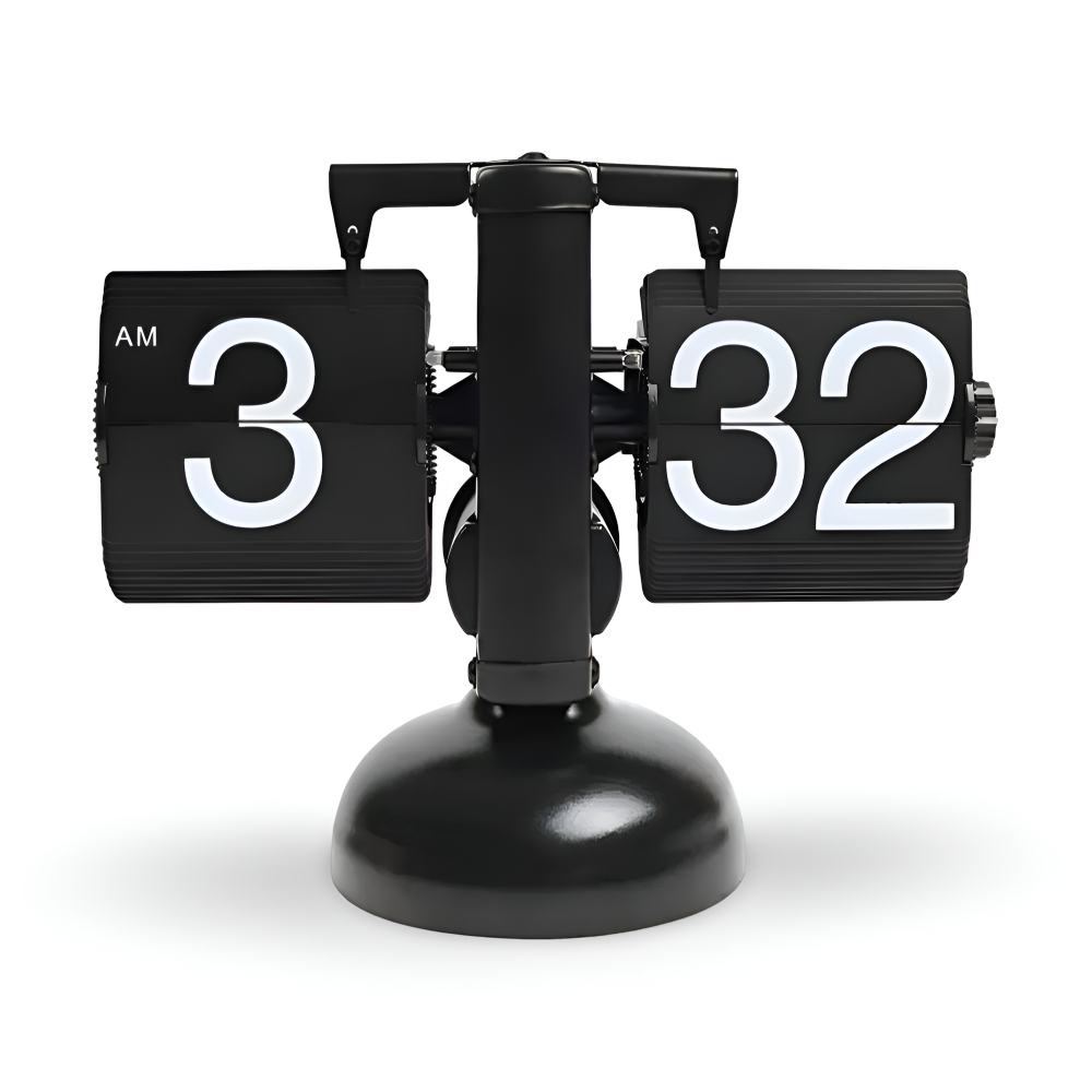 Black flip clock with '3' and '32' displayed on a white background