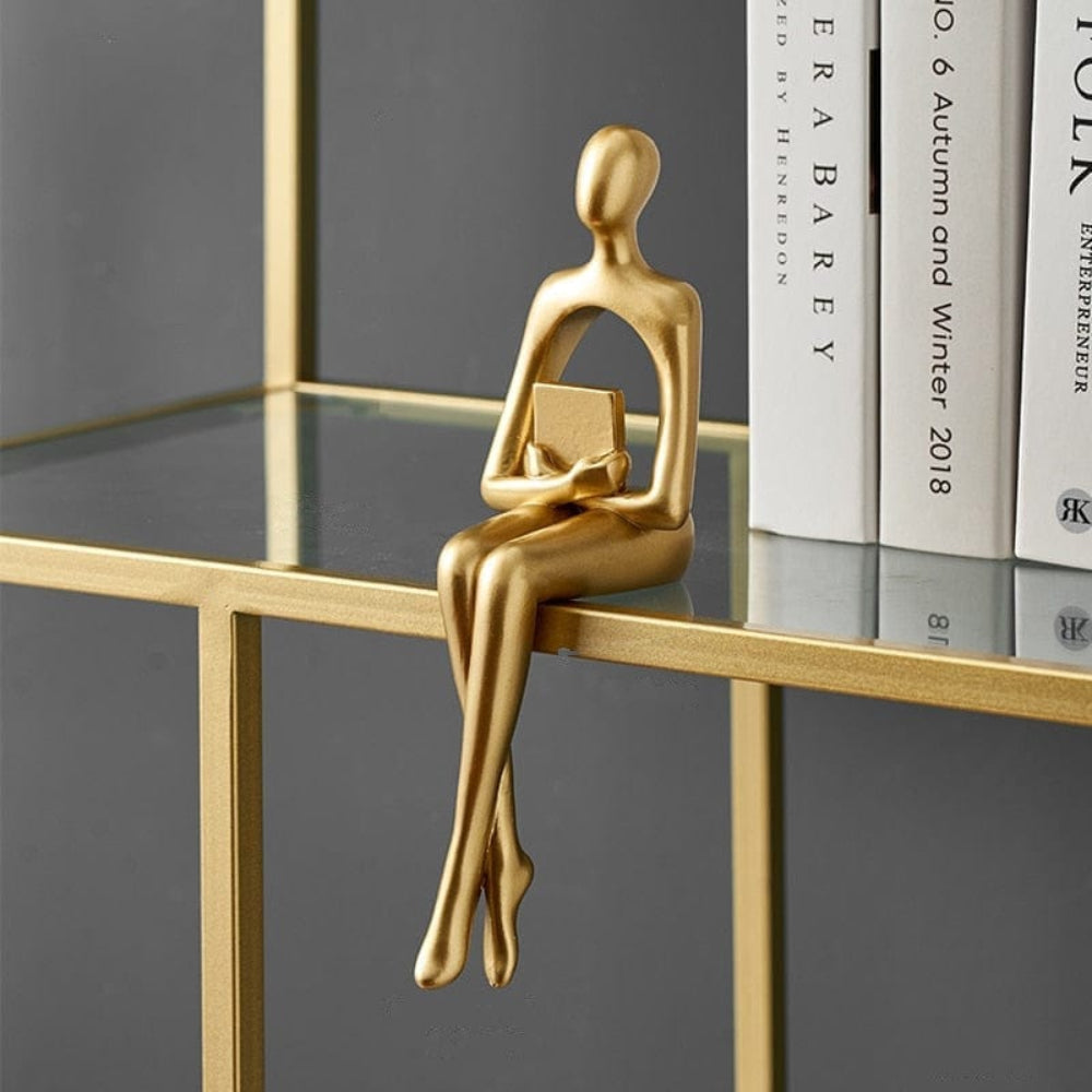 Minimalist Gold Bookshelf Figurine – Abstract Resin Sculpture for Modern Home Decor, 23x9 cm 3